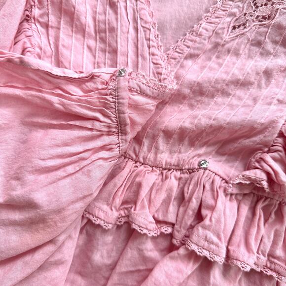 Farm Rio Blush Pink Puff Sleeve V-Neck Cropped Bohemian Blouse Size XS - Picture 10 of 16